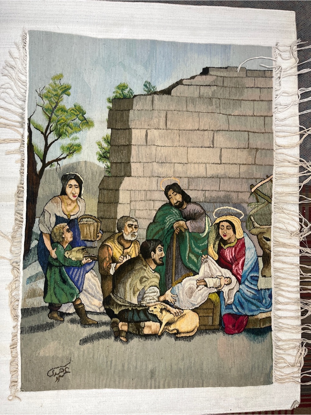 Handwoven Nativity Scene Tapestry Wall Hanging in Multi-Color